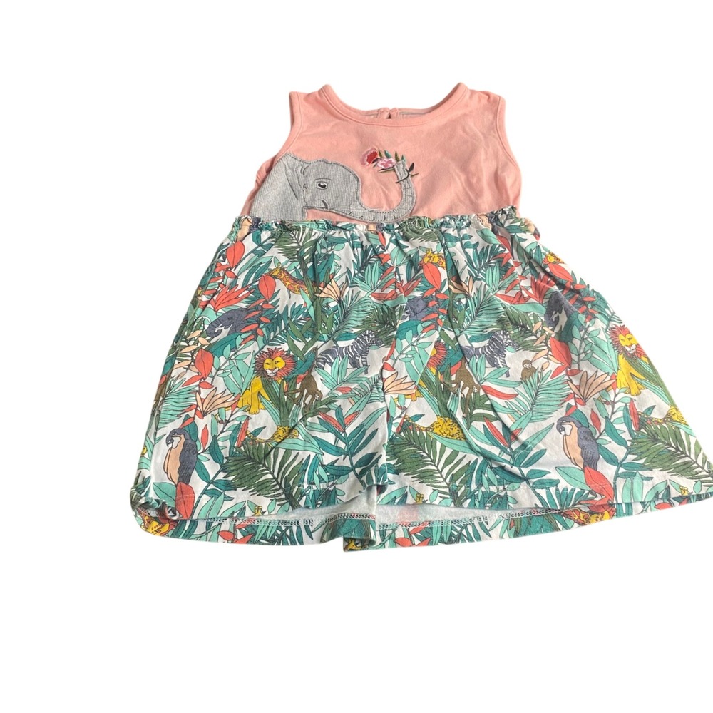 Jungle Animal Elephant Dress Kids Pink Green Safari Print SIZE 3Y - Picture 1 of 5